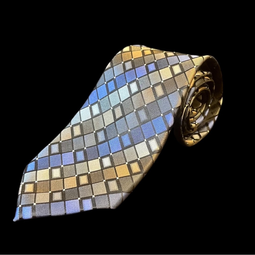 Men's Kenneth Cole Reaction Geo-Pattern Silk Tie in Blues & Browns
